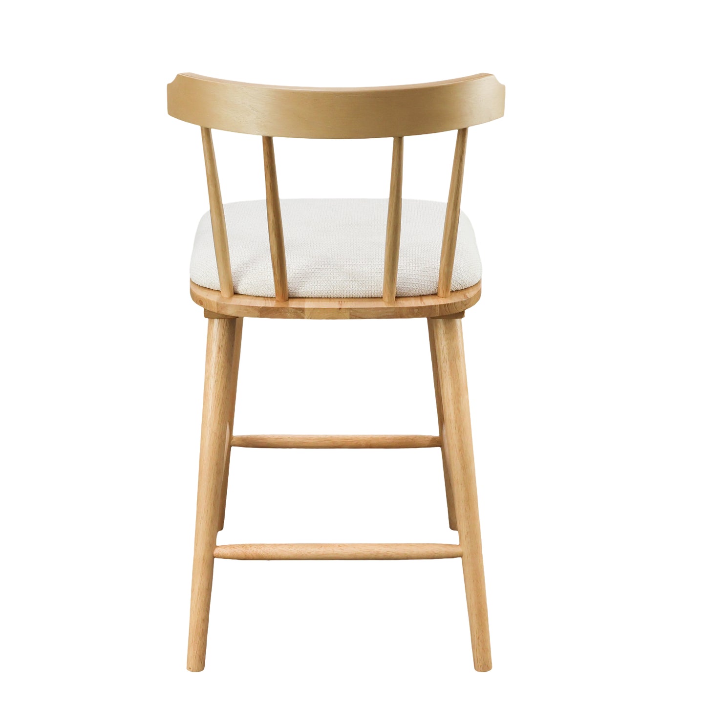 Hester Wood Counter Stools – Timeless Spindle Design with Beige Upholstered Seats, Set of 2