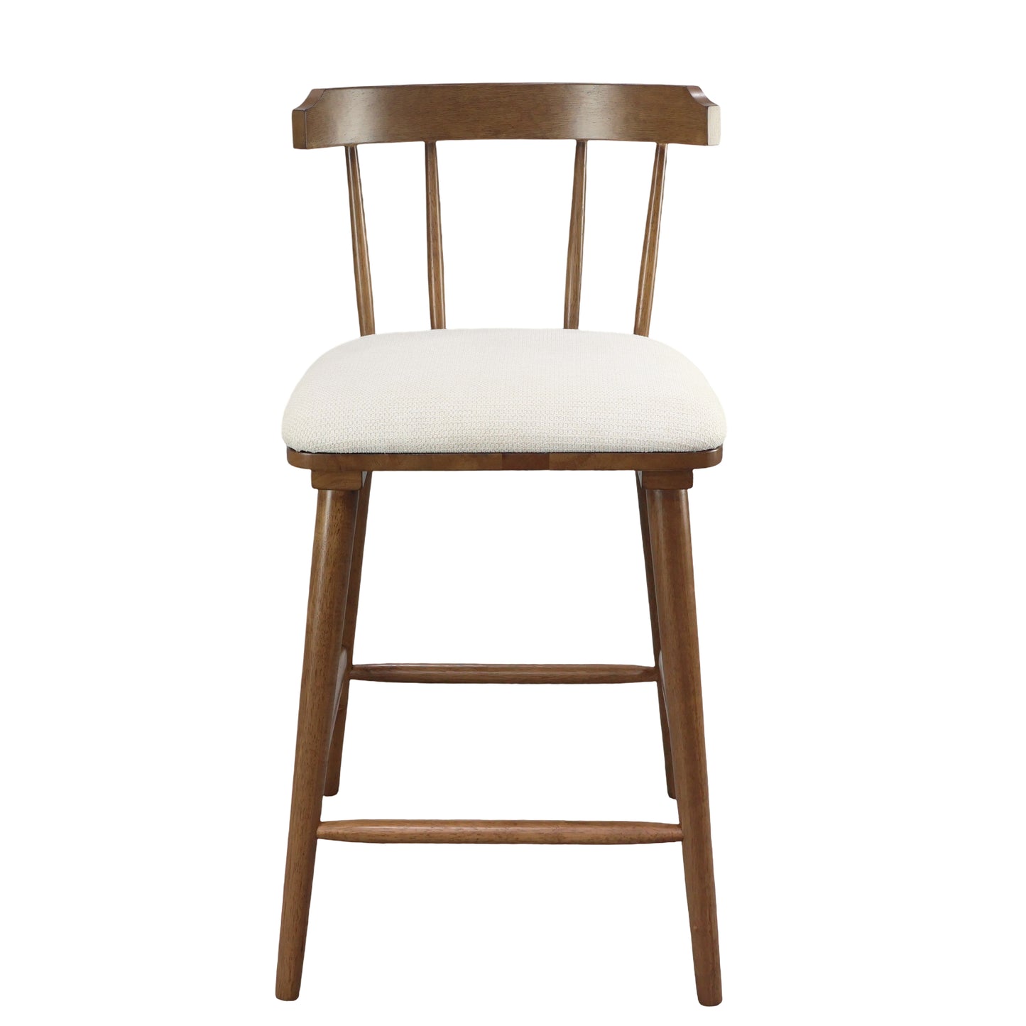 Hester Wood Counter Stools – Timeless Spindle Design with Beige Upholstered Seats, Set of 2