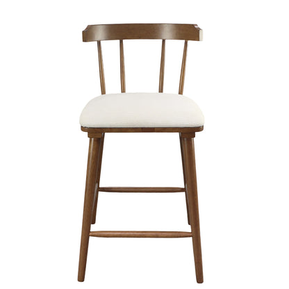 Hester Wood Counter Stools – Timeless Spindle Design with Beige Upholstered Seats, Set of 2