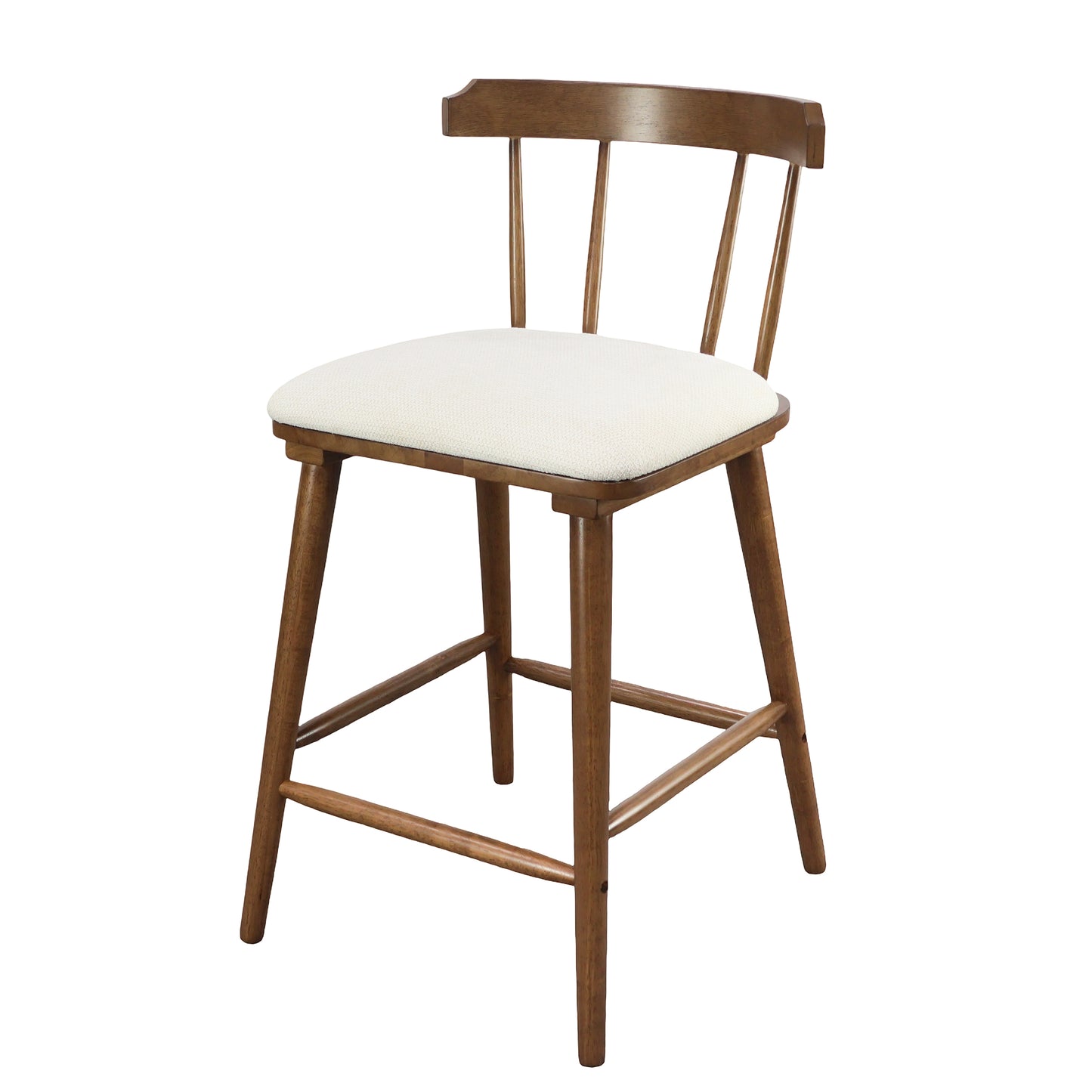Hester Wood Counter Stools – Timeless Spindle Design with Beige Upholstered Seats, Set of 2