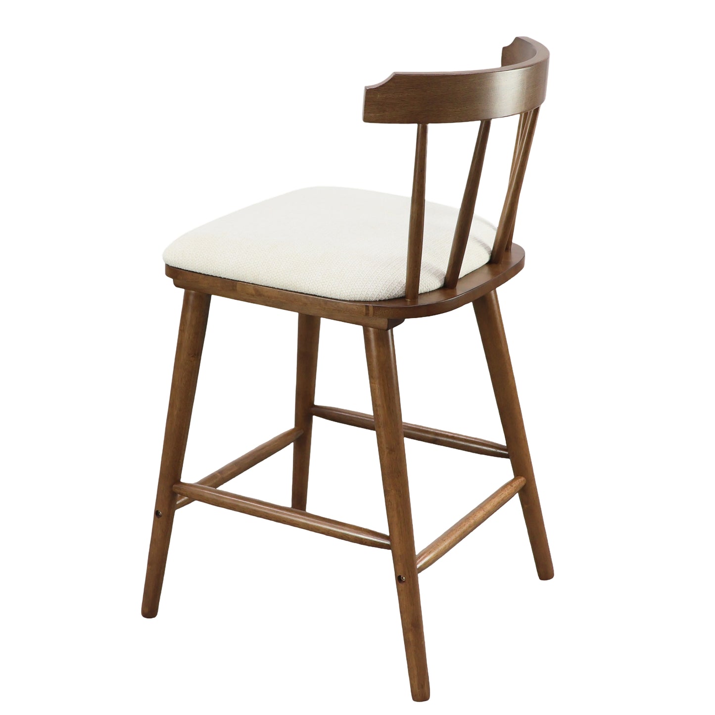 Hester Wood Counter Stools – Timeless Spindle Design with Beige Upholstered Seats, Set of 2