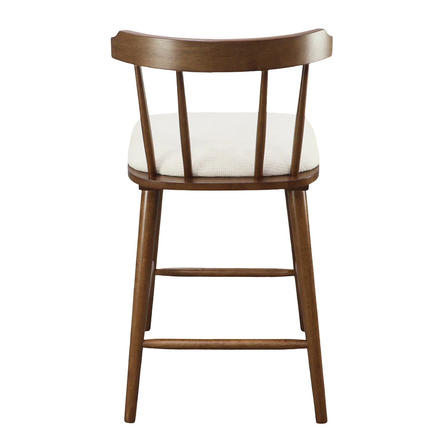 Hester Wood Counter Stools – Timeless Spindle Design with Beige Upholstered Seats, Set of 2
