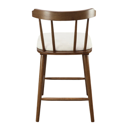 Hester Wood Counter Stools – Timeless Spindle Design with Beige Upholstered Seats, Set of 2