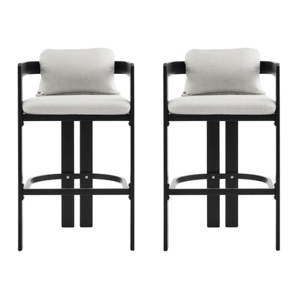 Amice Black Aluminum Outdoor Counter Stools – Sleek Modern Frame with Weather-Resistant Grey Cushions for Stylish Patio Bar Seating, Set of 2