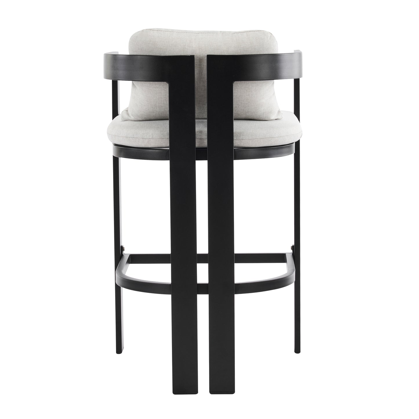 Amice Black Aluminum Outdoor Counter Stools – Sleek Modern Frame with Weather-Resistant Grey Cushions for Stylish Patio Bar Seating, Set of 2