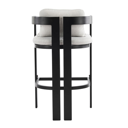 Amice Black Aluminum Outdoor Counter Stools – Sleek Modern Frame with Weather-Resistant Grey Cushions for Stylish Patio Bar Seating, Set of 2