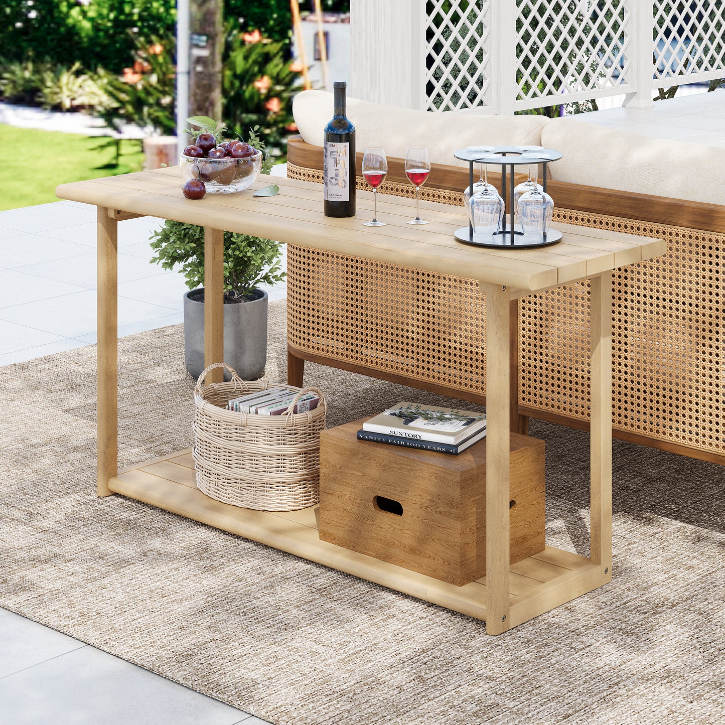 Araminta Wood side Rectangular Outdoor Buffet & Console Table