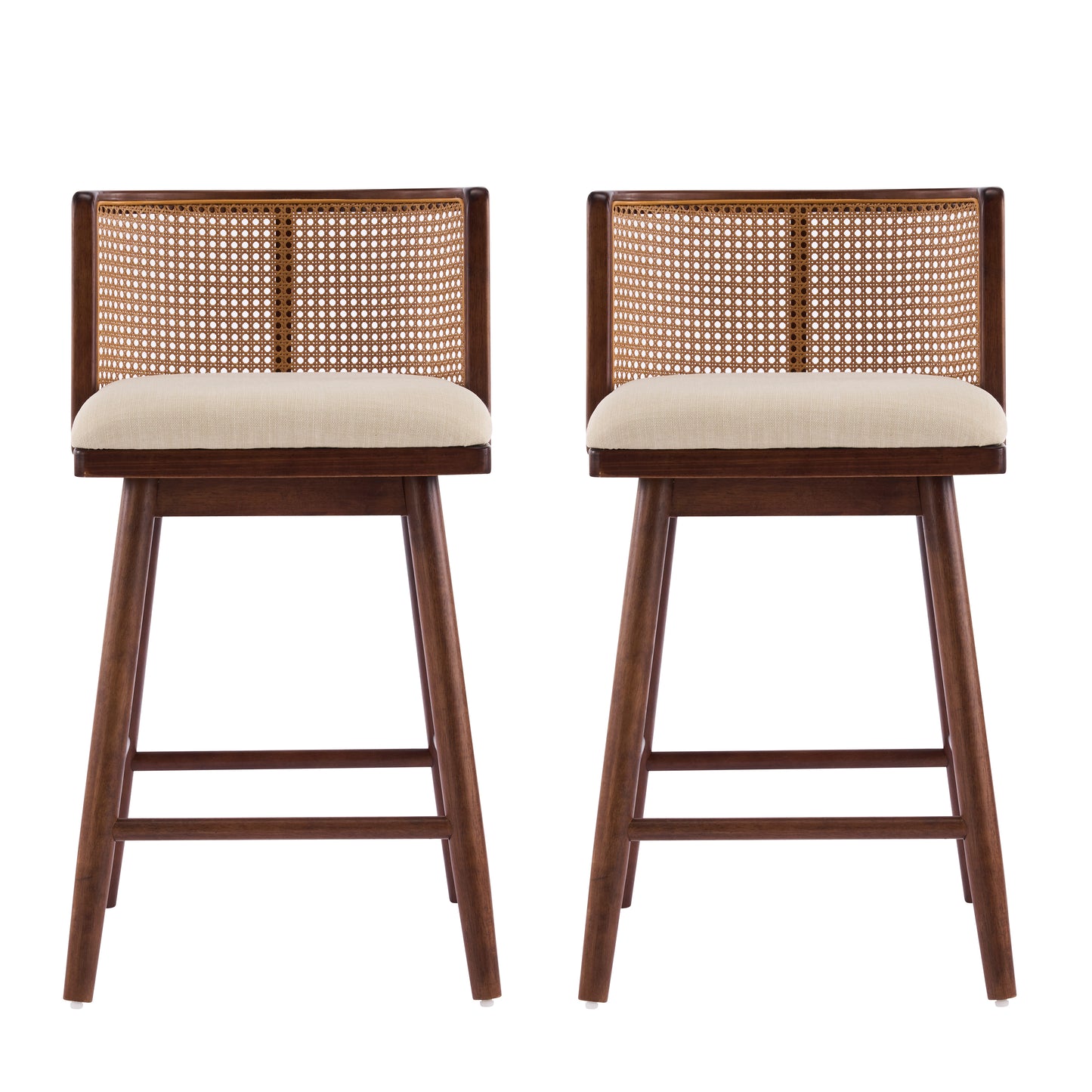 Blanchefleur Upholstered Indoor Counter Stools – Rich Timeless Wood Frame with Soft Beige Seats for Sophisticated Kitchen Elegance, Set of 2