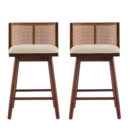 Blanchefleur Upholstered Indoor Counter Stools – Rich Timeless Wood Frame with Soft Beige Seats for Sophisticated Kitchen Elegance, Set of 2