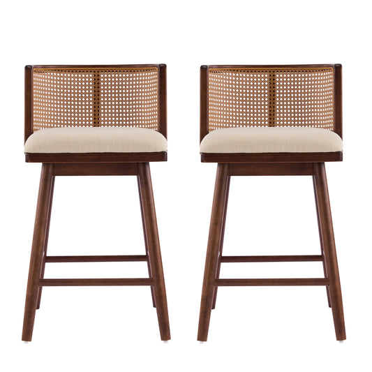 Blanchefleur Upholstered Indoor Counter Stools – Rich Timeless Wood Frame with Soft Beige Seats for Sophisticated Kitchen Elegance, Set of 2