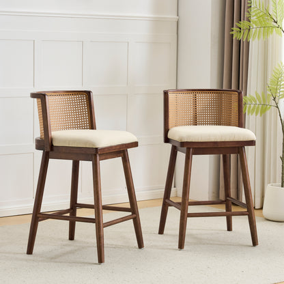 Blanchefleur Upholstered Indoor Counter Stools – Rich Timeless Wood Frame with Soft Beige Seats for Sophisticated Kitchen Elegance, Set of 2