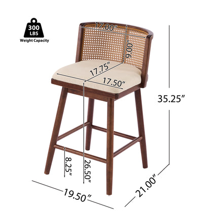 Blanchefleur Upholstered Indoor Counter Stools – Rich Timeless Wood Frame with Soft Beige Seats for Sophisticated Kitchen Elegance, Set of 2