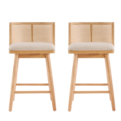Blanchefleur Upholstered Indoor Counter Stools – Rich Timeless Wood Frame with Soft Beige Seats for Sophisticated Kitchen Elegance, Set of 2