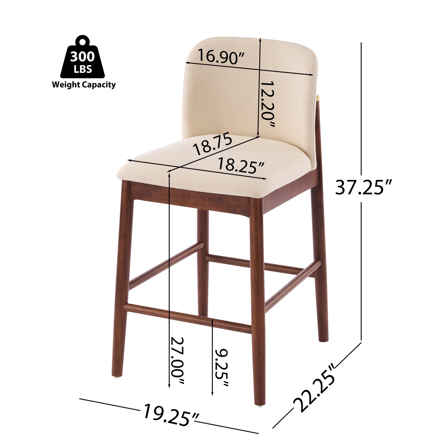 Araminta Upholstered Indoor Counter Stools – Luxurious Timeless Frame with Soft Beige Seats for Refined Kitchen Bar Elegance, Set of 2