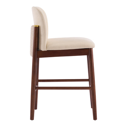 Araminta Upholstered Indoor Counter Stools – Luxurious Timeless Frame with Soft Beige Seats for Refined Kitchen Bar Elegance, Set of 2