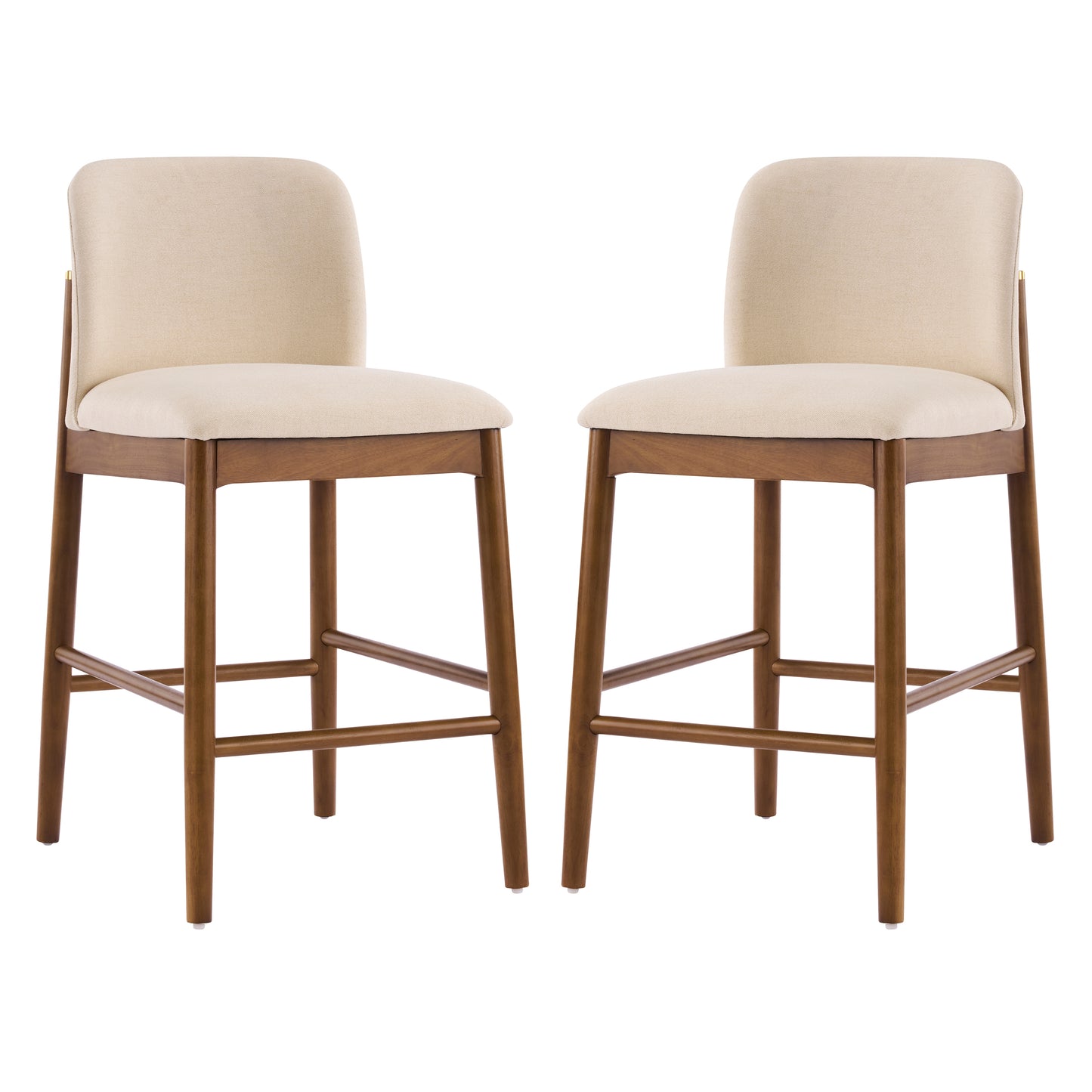 Araminta Upholstered Indoor Counter Stools – Luxurious Timeless Frame with Soft Beige Seats for Refined Kitchen Bar Elegance, Set of 2