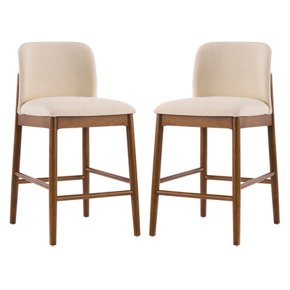 Araminta Upholstered Indoor Counter Stools – Luxurious Timeless Frame with Soft Beige Seats for Refined Kitchen Bar Elegance, Set of 2