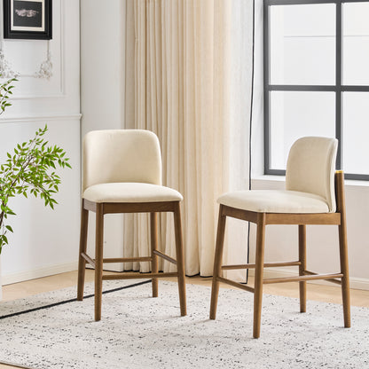 Araminta Upholstered Indoor Counter Stools – Luxurious Timeless Frame with Soft Beige Seats for Refined Kitchen Bar Elegance, Set of 2