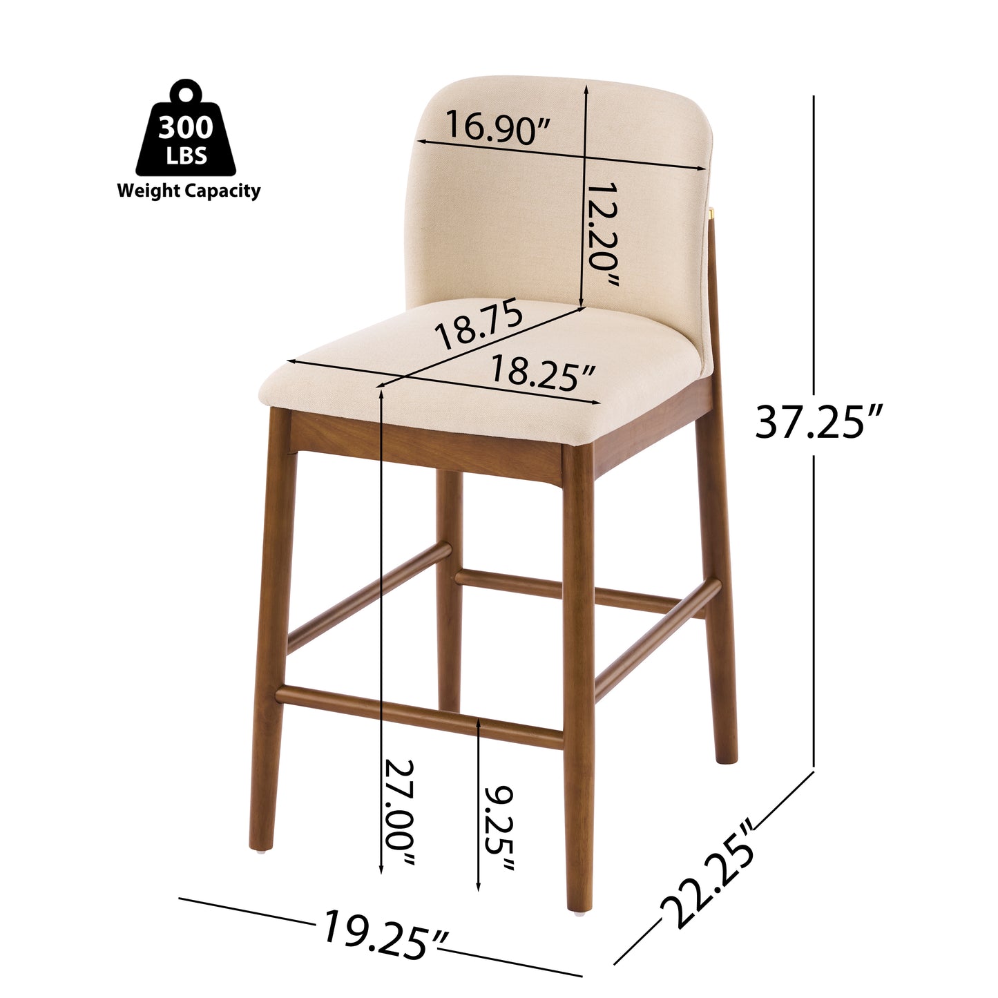 Araminta Upholstered Indoor Counter Stools – Luxurious Timeless Frame with Soft Beige Seats for Refined Kitchen Bar Elegance, Set of 2