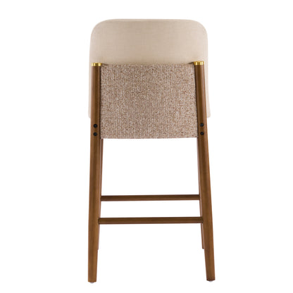 Araminta Upholstered Indoor Counter Stools – Luxurious Timeless Frame with Soft Beige Seats for Refined Kitchen Bar Elegance, Set of 2