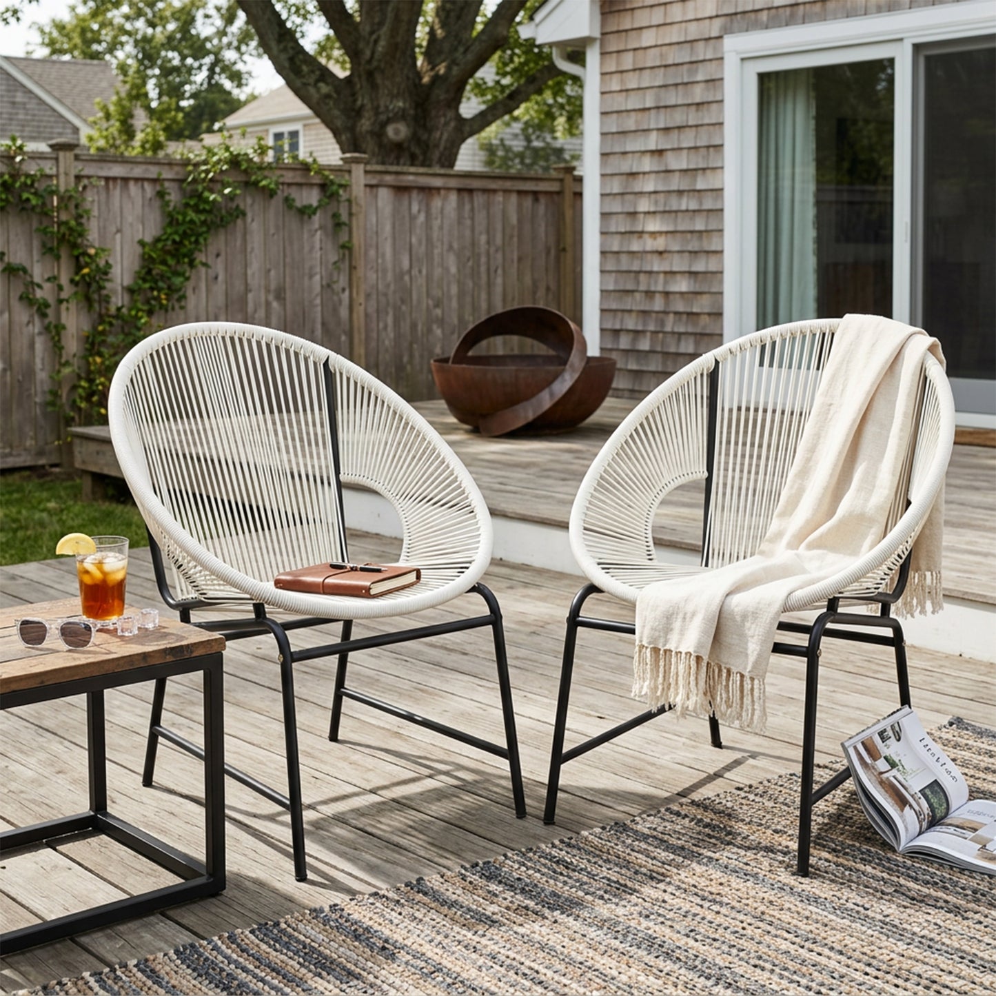 Modesty Outdoor Modern Faux Rattan Club Chair (Set of 2)