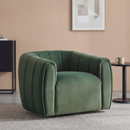 Lithe Monroe Velvet Swivel Club Chair,Armchair with 360-Degree Rotation,Upholstered Barrel Swivel Sofa Chair for Living Room/Bedroom,Tufted Back,Thick Cushion, Iron Base, Olive Green