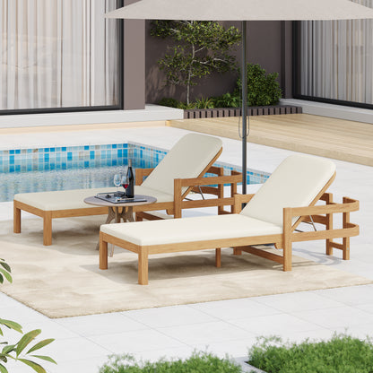 Calora Acacia Outdoor Modern Wood Chaise Lounge Chairs for Patio or Poolside