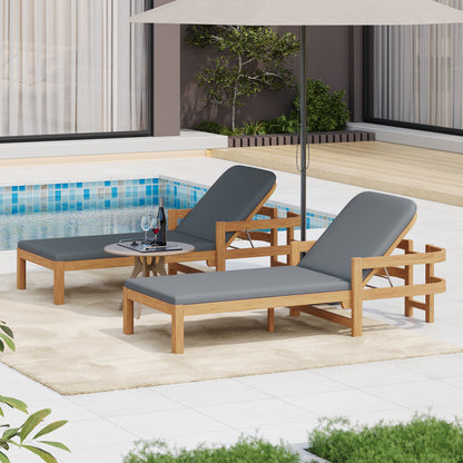 Calora Acacia Outdoor Modern Wood Chaise Lounge Chairs for Patio or Poolside