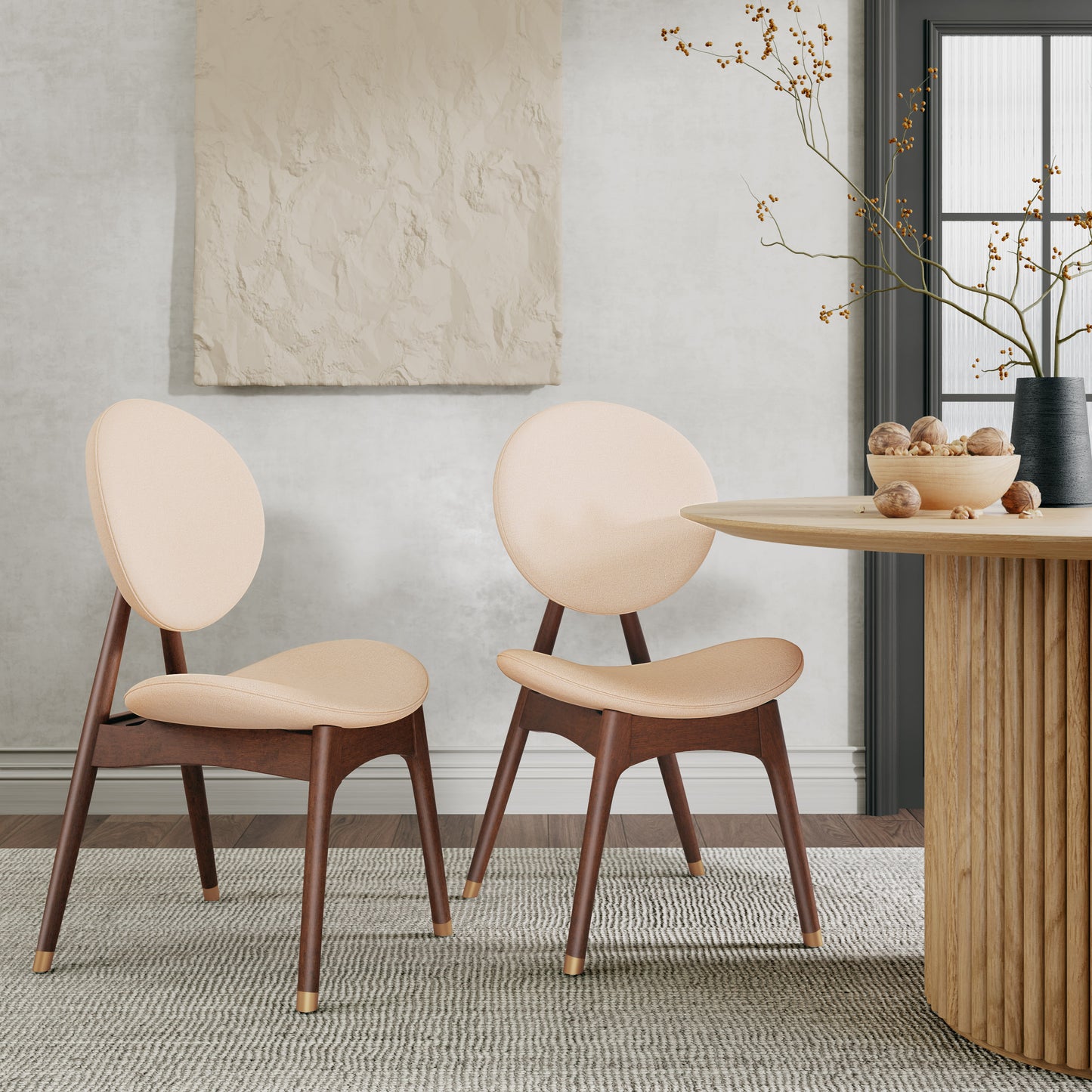 Nomi Upholstered Dining Chair with Curved Back Support and Solid Wood Frame