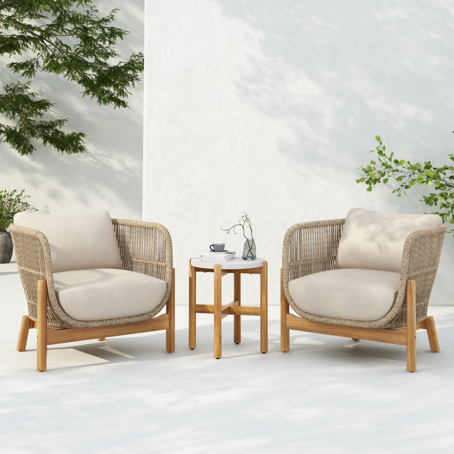 Outdoor 3 Pieces Chat Set 2 Patio Club Chairs  and 1 End Table  With Water-resistant cushions