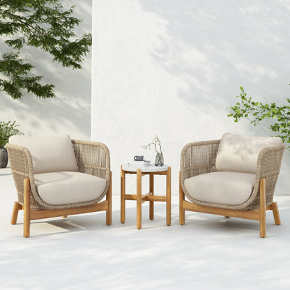 Outdoor 3 Pieces Chat Set 2 Patio Club Chairs  and 1 End Table  With Water-resistant cushions