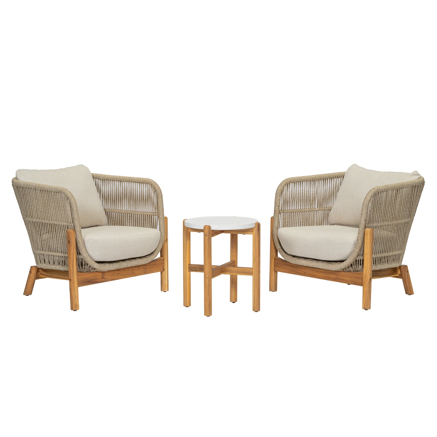 Outdoor 3 Pieces Chat Set 2 Patio Club Chairs  and 1 End Table  With Water-resistant cushions