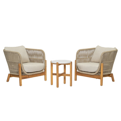 Outdoor 3 Pieces Chat Set 2 Patio Club Chairs  and 1 End Table  With Water-resistant cushions