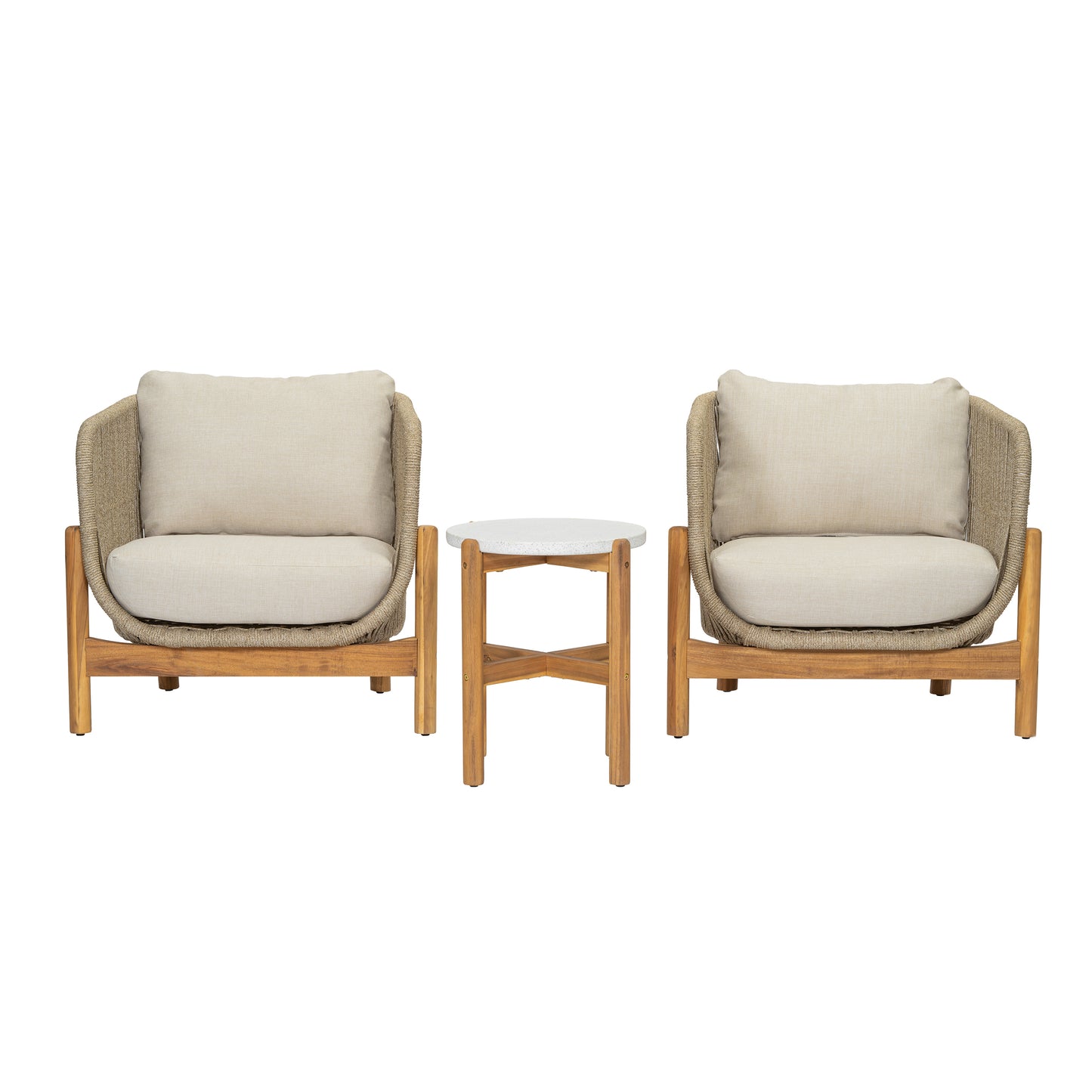 Outdoor 3 Pieces Chat Set 2 Patio Club Chairs  and 1 End Table  With Water-resistant cushions