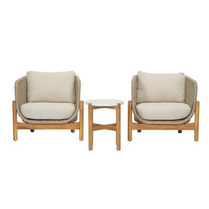 Outdoor 3 Pieces Chat Set 2 Patio Club Chairs  and 1 End Table  With Water-resistant cushions