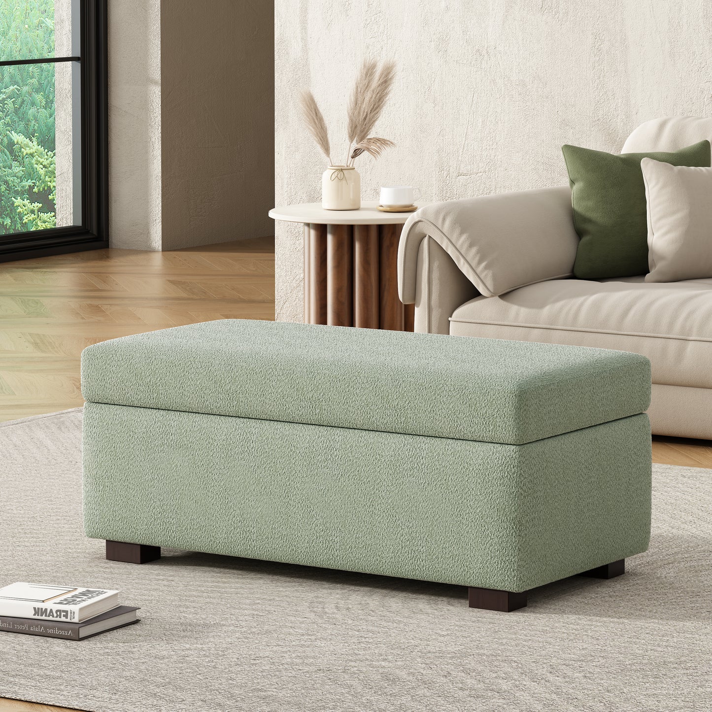 Hopehorizon Rectangle Chenile Solid Wood Storage Ottoman Chenille