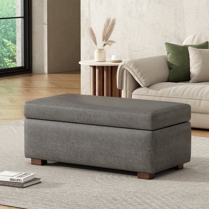 Hopehorizon Rectangle Chenile Solid Wood Storage Ottoman Chenille