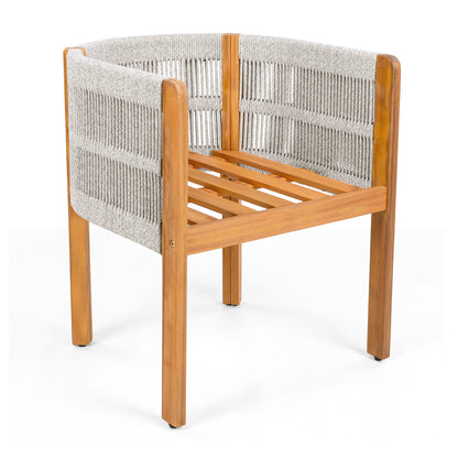Godric Acacia Wood Outdoor Dining Chairs 2-Pack with Mix White Rope Handles, Washable Waterproof Beige Cushions, 400 lbs Capacity