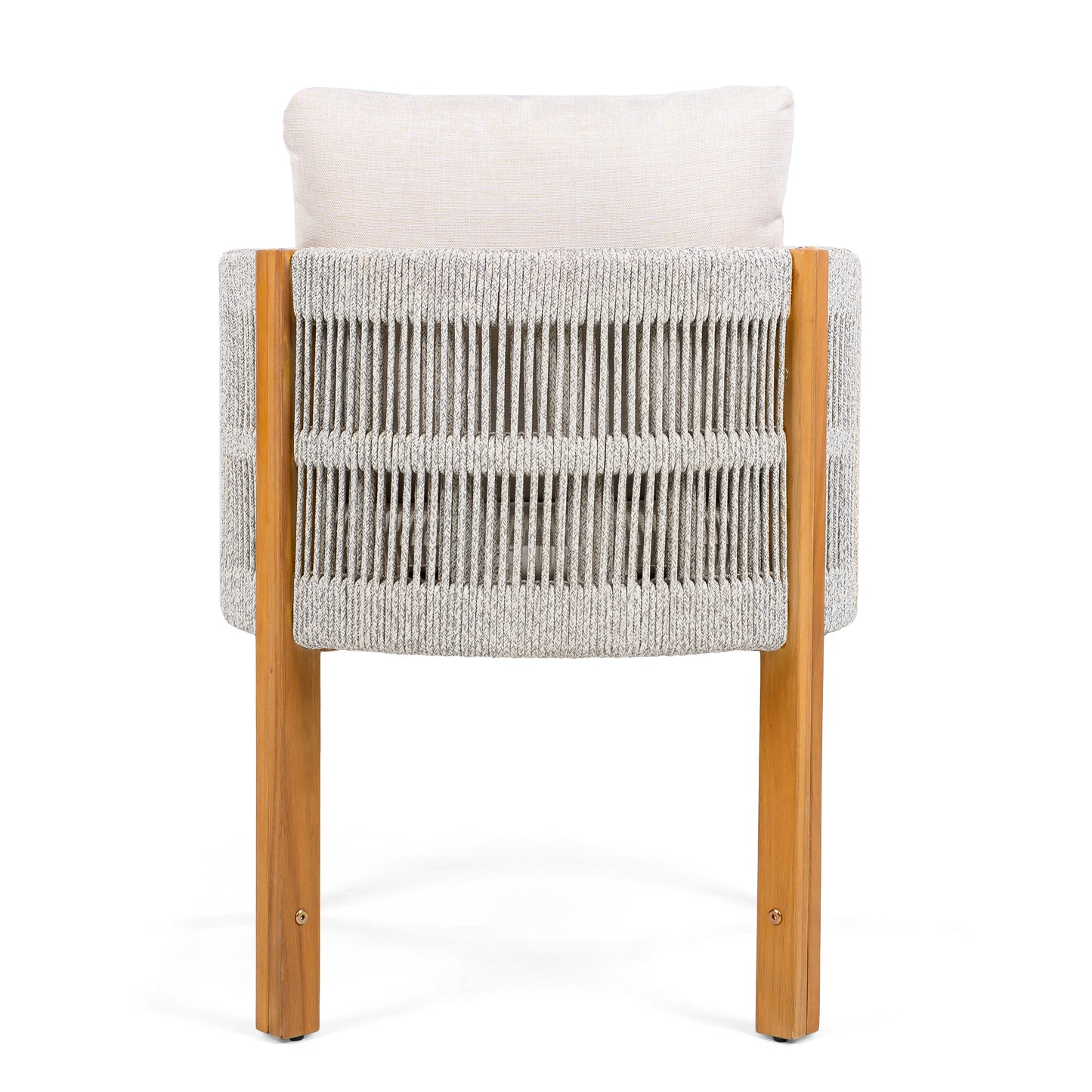 Godric Acacia Wood Outdoor Dining Chairs 2-Pack with Mix White Rope Handles, Washable Waterproof Beige Cushions, 400 lbs Capacity