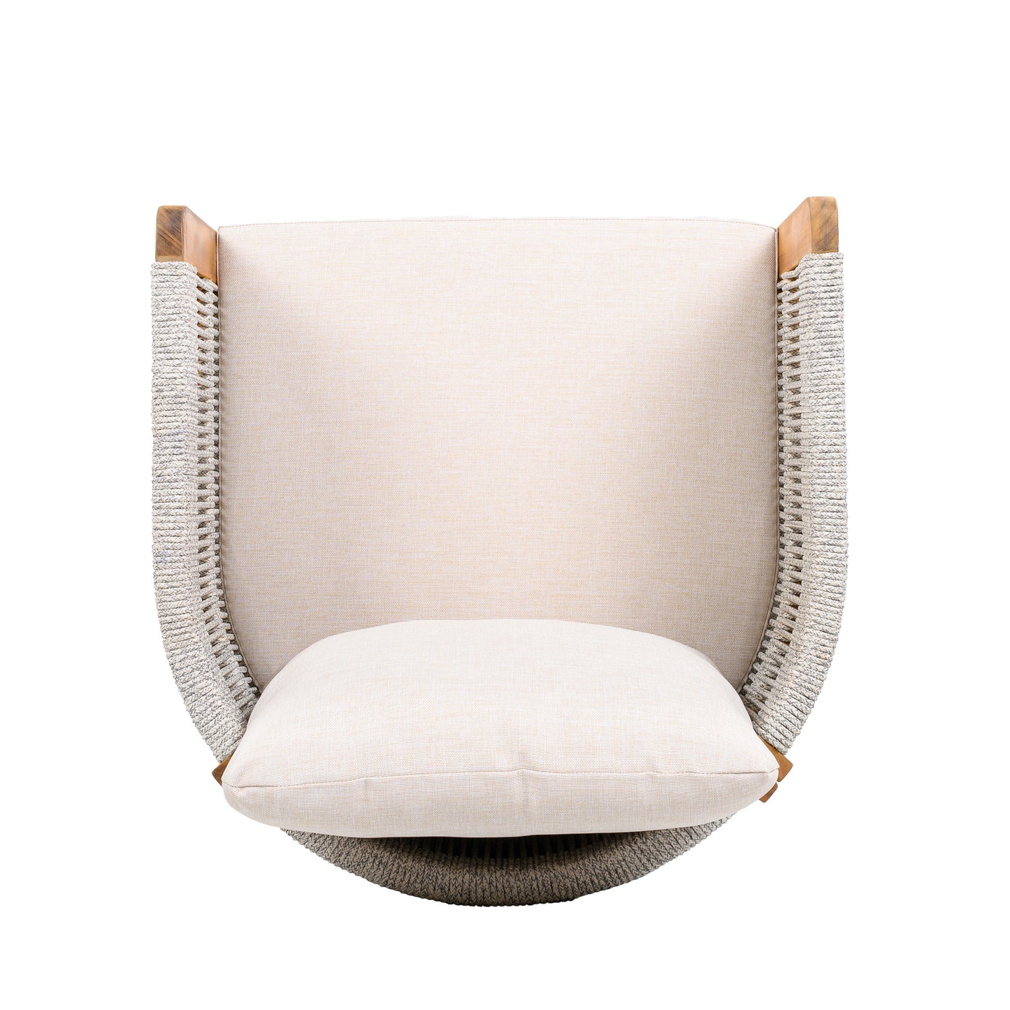 Godric Acacia Wood Outdoor Dining Chairs 2-Pack with Mix White Rope Handles, Washable Waterproof Beige Cushions, 400 lbs Capacity