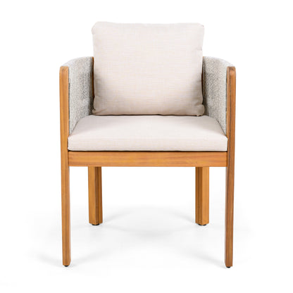 Godric Acacia Wood Outdoor Dining Chairs 2-Pack with Mix White Rope Handles, Washable Waterproof Beige Cushions, 400 lbs Capacity