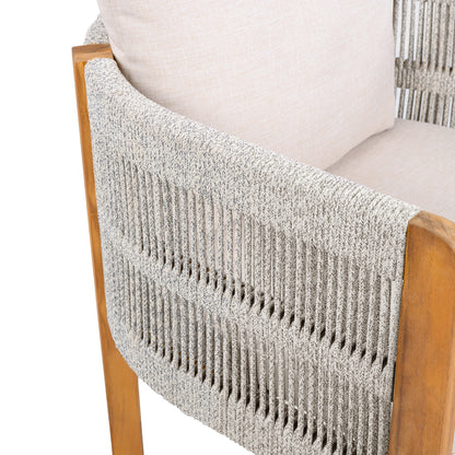Godric Acacia Wood Outdoor Dining Chairs 2-Pack with Mix White Rope Handles, Washable Waterproof Beige Cushions, 400 lbs Capacity