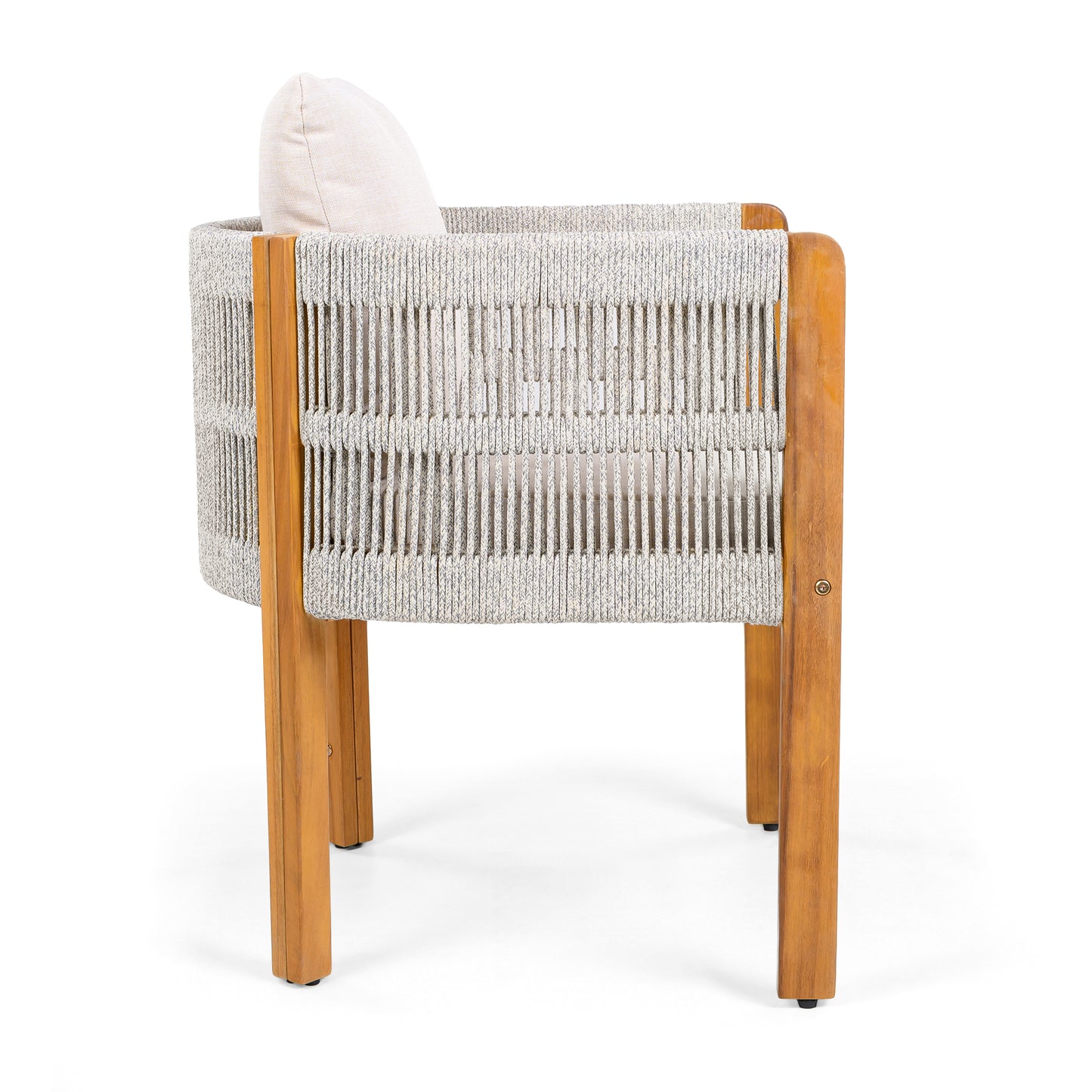 Godric Acacia Wood Outdoor Dining Chairs 2-Pack with Mix White Rope Handles, Washable Waterproof Beige Cushions, 400 lbs Capacity