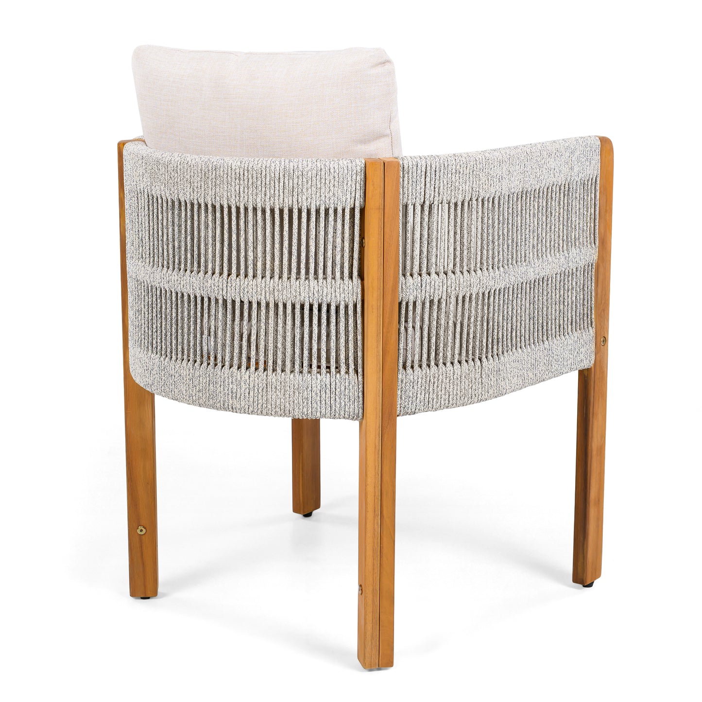 Godric Acacia Wood Outdoor Dining Chairs 2-Pack with Mix White Rope Handles, Washable Waterproof Beige Cushions, 400 lbs Capacity