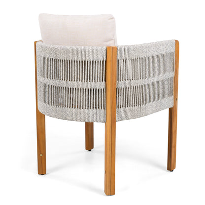 Godric Acacia Wood Outdoor Dining Chairs 2-Pack with Mix White Rope Handles, Washable Waterproof Beige Cushions, 400 lbs Capacity