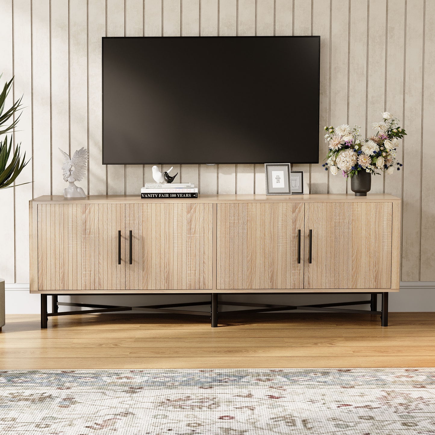 Manafaat Functional 4-Door TV Cabinet – 2 Storage Spaces, Adjustable Shelves,for Living Room