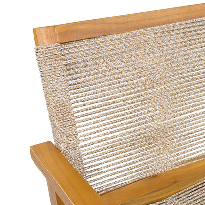 Aelfric Outdoor Dining Chairs Set of 2, Teak Finish Wood Frame and Mix Brown Rope, Natural Courtyard Style, 400lbs Capacity