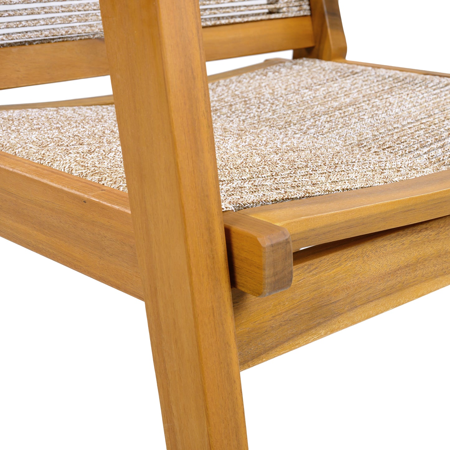 Aelfric Outdoor Dining Chairs Set of 2, Teak Finish Wood Frame and Mix Brown Rope, Natural Courtyard Style, 400lbs Capacity