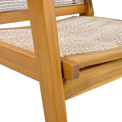 Aelfric Outdoor Dining Chairs Set of 2, Teak Finish Wood Frame and Mix Brown Rope, Natural Courtyard Style, 400lbs Capacity