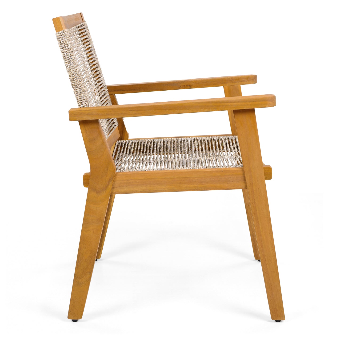 Aelfric Outdoor Dining Chairs Set of 2, Teak Finish Wood Frame and Mix Brown Rope, Natural Courtyard Style, 400lbs Capacity